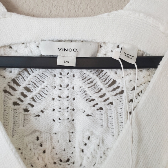 VINCE White Lace Stitch Cardigan Size Large - Picture 10 of 12